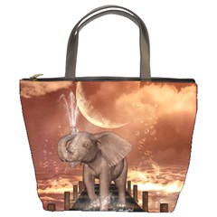 Cute Baby Elephant On A Jetty Bucket Bags by FantasyWorld7