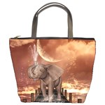 Cute Baby Elephant On A Jetty Bucket Bags