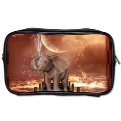 Cute Baby Elephant On A Jetty Toiletries Bags by FantasyWorld7