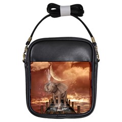 Cute Baby Elephant On A Jetty Girls Sling Bags by FantasyWorld7