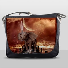 Cute Baby Elephant On A Jetty Messenger Bags by FantasyWorld7