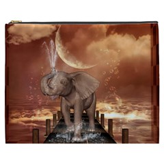 Cute Baby Elephant On A Jetty Cosmetic Bag (xxxl)  by FantasyWorld7