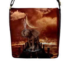 Cute Baby Elephant On A Jetty Flap Messenger Bag (l)  by FantasyWorld7