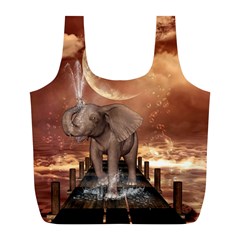 Cute Baby Elephant On A Jetty Full Print Recycle Bags (l)  by FantasyWorld7