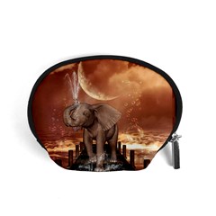 Cute Baby Elephant On A Jetty Accessory Pouches (small)  by FantasyWorld7