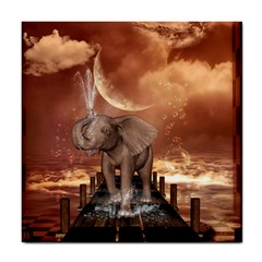 Cute Baby Elephant On A Jetty Tile Coasters by FantasyWorld7