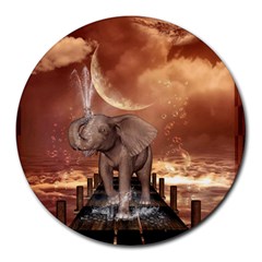 Cute Baby Elephant On A Jetty Round Mousepads by FantasyWorld7