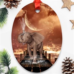 Cute Baby Elephant On A Jetty Ornament (oval) by FantasyWorld7