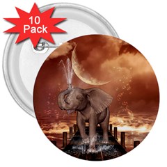 Cute Baby Elephant On A Jetty 3  Buttons (10 Pack)  by FantasyWorld7