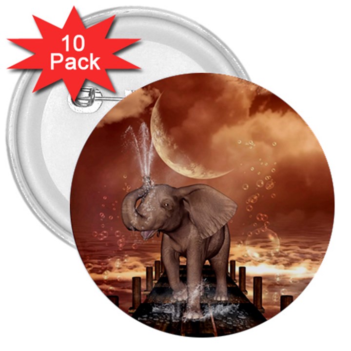 Cute Baby Elephant On A Jetty 3  Buttons (10 pack) 