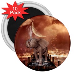 Cute Baby Elephant On A Jetty 3  Magnets (10 Pack)  by FantasyWorld7