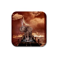 Cute Baby Elephant On A Jetty Rubber Square Coaster (4 Pack)  by FantasyWorld7