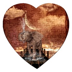 Cute Baby Elephant On A Jetty Jigsaw Puzzle (heart) by FantasyWorld7