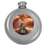 Cute Baby Elephant On A Jetty Round Hip Flask (5 oz) Front