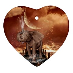 Cute Baby Elephant On A Jetty Heart Ornament (two Sides) by FantasyWorld7