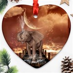 Cute Baby Elephant On A Jetty Heart Ornament (Two Sides) Front