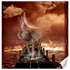 Cute Baby Elephant On A Jetty Canvas 12  X 12   by FantasyWorld7