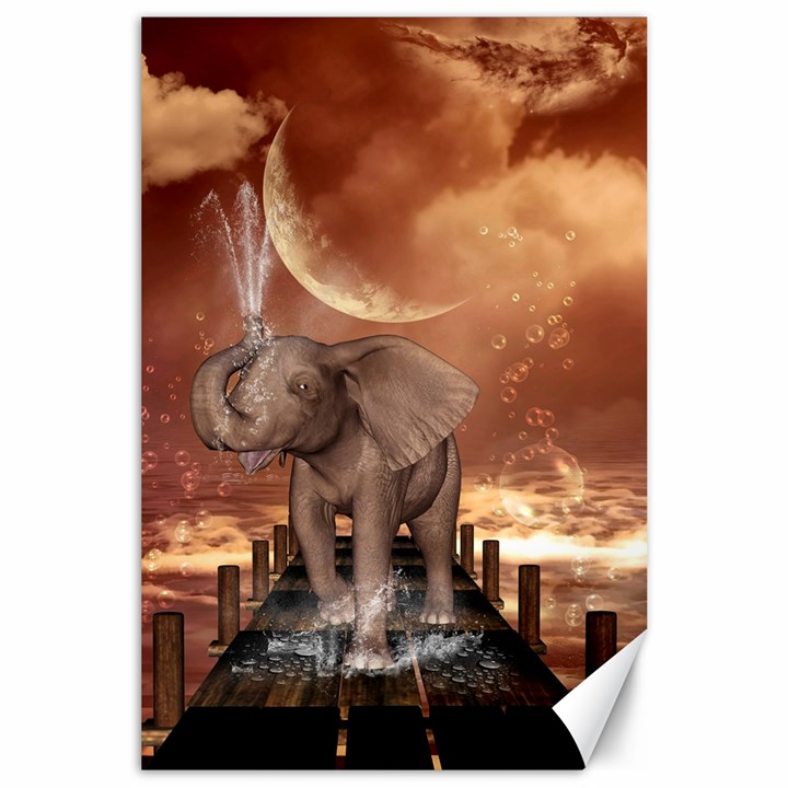 Cute Baby Elephant On A Jetty Canvas 24  x 36 