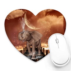 Cute Baby Elephant On A Jetty Heart Mousepads by FantasyWorld7