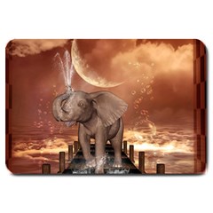 Cute Baby Elephant On A Jetty Large Doormat  by FantasyWorld7