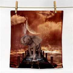 Cute Baby Elephant On A Jetty Face Towel by FantasyWorld7