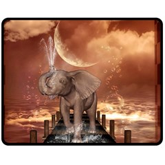 Cute Baby Elephant On A Jetty Fleece Blanket (medium)  by FantasyWorld7