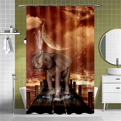 Cute Baby Elephant On A Jetty Shower Curtain 48  X 72  (small)  by FantasyWorld7