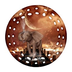 Cute Baby Elephant On A Jetty Round Filigree Ornament (two Sides) by FantasyWorld7