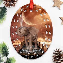 Cute Baby Elephant On A Jetty Oval Filigree Ornament (two Sides) by FantasyWorld7