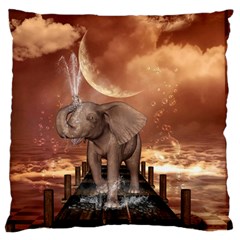 Cute Baby Elephant On A Jetty Large Cushion Case (one Side) by FantasyWorld7