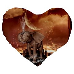 Cute Baby Elephant On A Jetty Large 19  Premium Heart Shape Cushions by FantasyWorld7