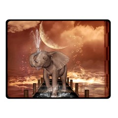 Cute Baby Elephant On A Jetty Double Sided Fleece Blanket (small)  by FantasyWorld7