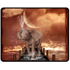 Cute Baby Elephant On A Jetty Double Sided Fleece Blanket (medium)  by FantasyWorld7