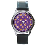 Ditsy Floral Pattern Design Round Metal Watch Front