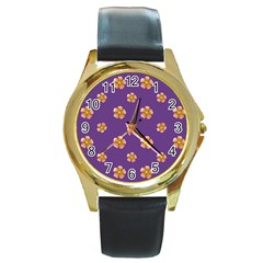 Ditsy Floral Pattern Design Round Gold Metal Watch by dflcprints