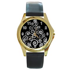 Abstract Spiral Christmas Tree Round Gold Metal Watch by Mariart