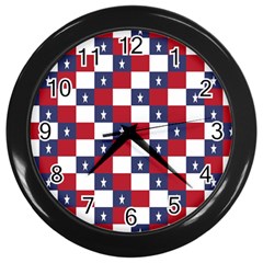 American Flag Star White Red Blue Wall Clocks (black) by Mariart