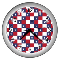 American Flag Star White Red Blue Wall Clocks (silver)  by Mariart