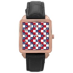 American Flag Star White Red Blue Rose Gold Leather Watch  by Mariart