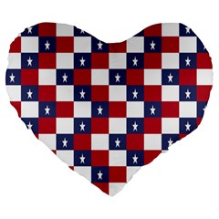 American Flag Star White Red Blue Large 19  Premium Flano Heart Shape Cushions