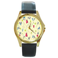 Background  With Lines Triangles Round Gold Metal Watch