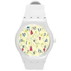 Background  With Lines Triangles Round Plastic Sport Watch (m)