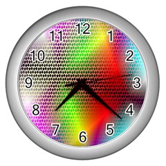 Abstract Rainbow Pattern Colorful Stars Space Wall Clocks (silver)  by Mariart