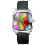 Abstract Rainbow Pattern Colorful Stars Space Square Metal Watch Front