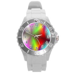 Abstract Rainbow Pattern Colorful Stars Space Round Plastic Sport Watch (l) by Mariart