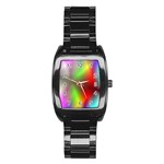 Abstract Rainbow Pattern Colorful Stars Space Stainless Steel Barrel Watch Front