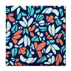 Blue Tossed Flower Floral Tile Coasters