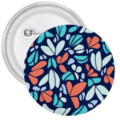 Blue Tossed Flower Floral 3  Buttons