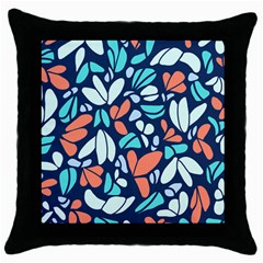 Blue Tossed Flower Floral Throw Pillow Case (black)