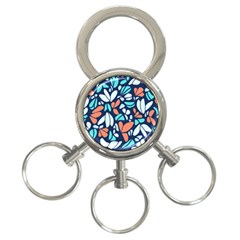 Blue Tossed Flower Floral 3-ring Key Chains